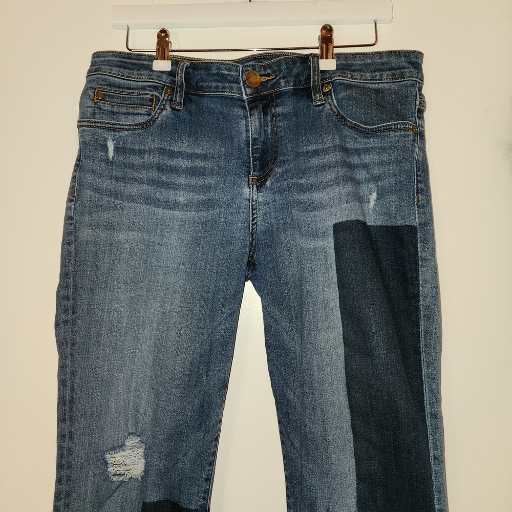 Kut From The Kloth Catherine Boyfriend Patchwork Jeans Size 10 Frayed Raw Hem - Picture 3 of 15